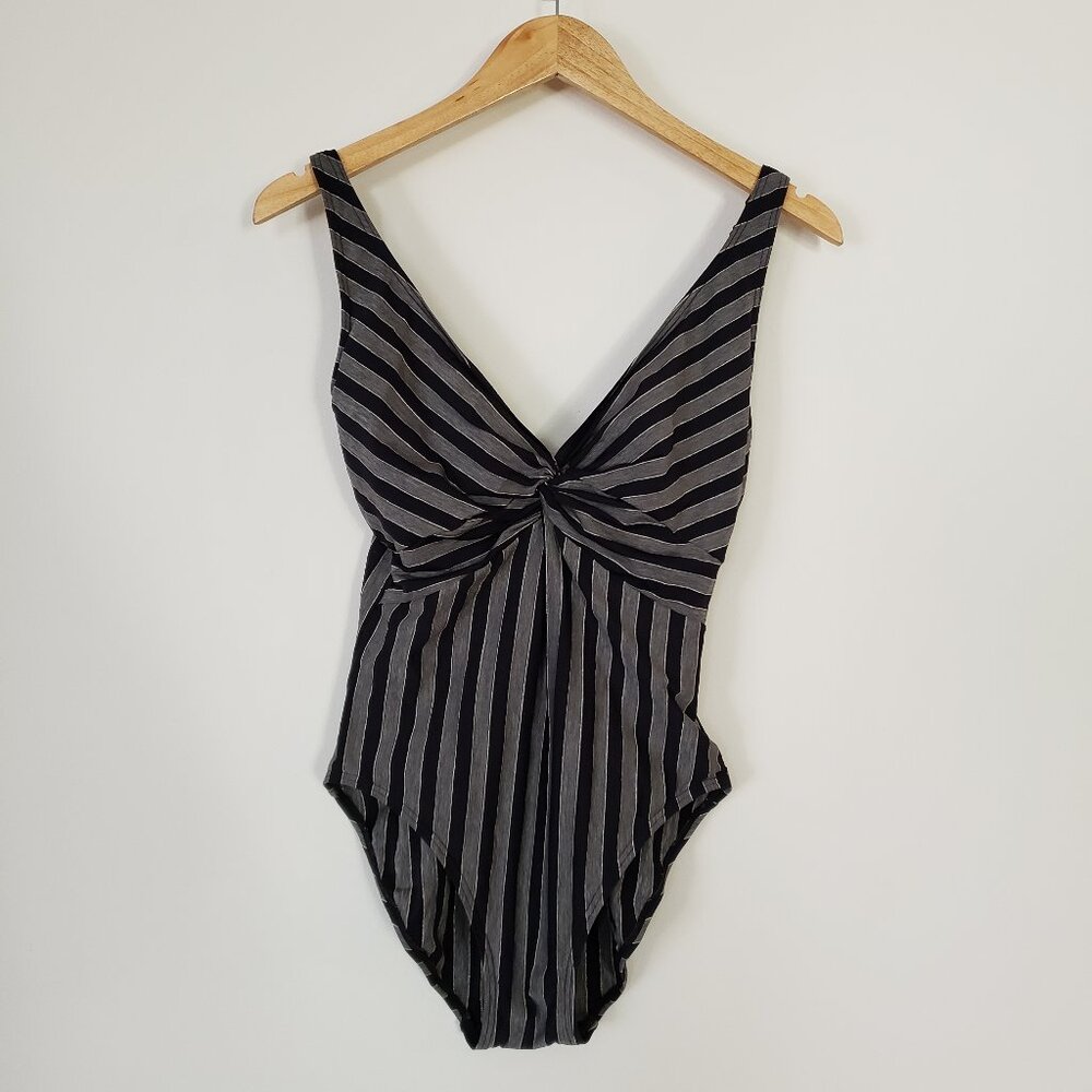 Coco Reef Swim Suit Bra Size 34D One Piece Black Gray and Gold Adjustable Straps